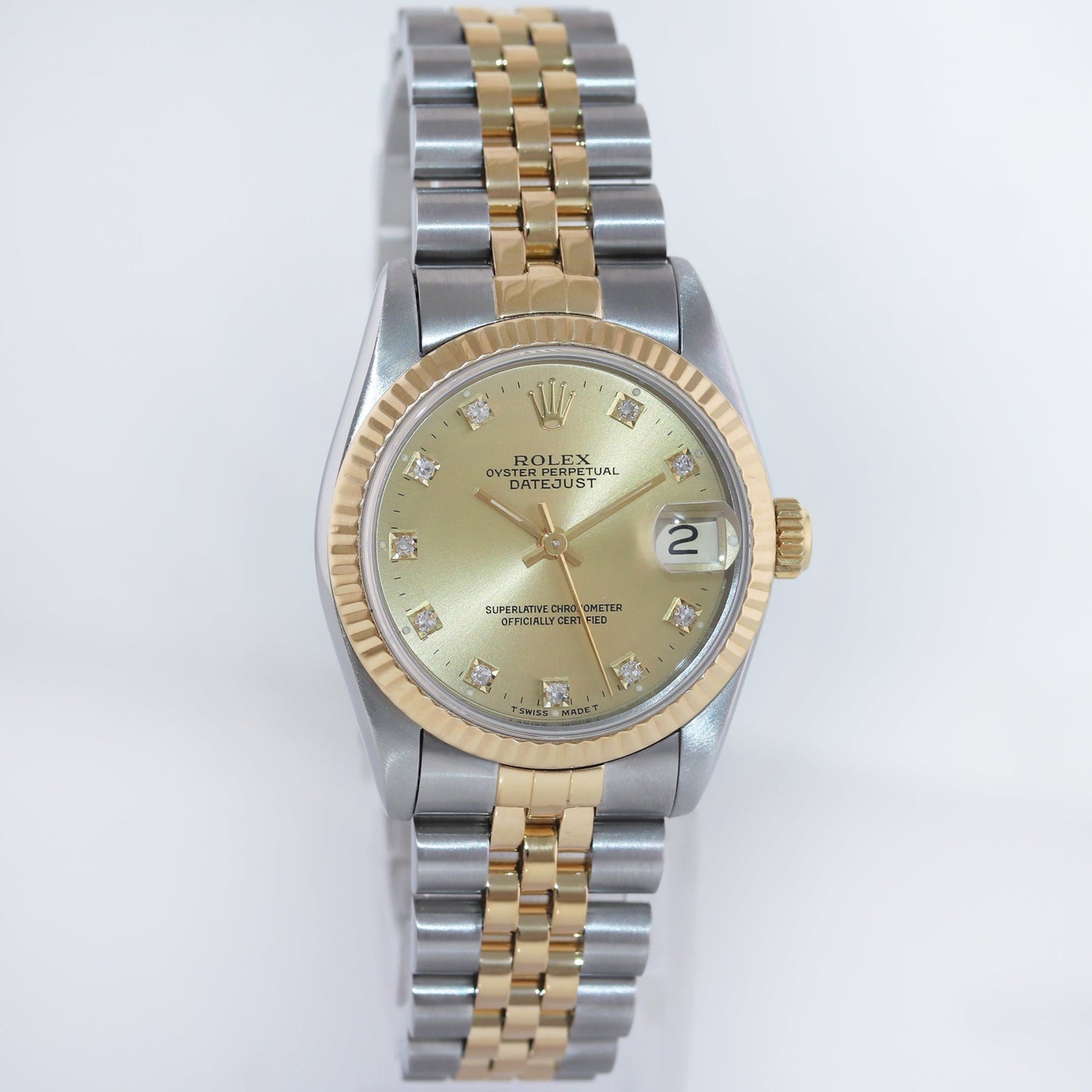 MINT Ladies Rolex 68273 Two Tone 18k Gold Steel 31mm Champagne Diamond Dial Watch