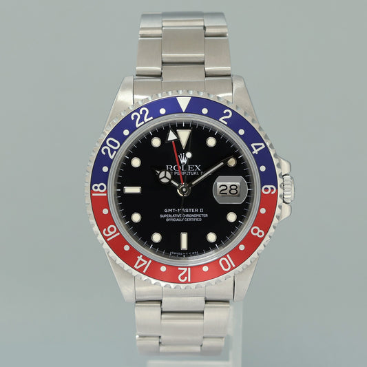 MINT Rolex 16710 GMT-Master II Pepsi Blue Red 40mm Tritium Steel Watch Box