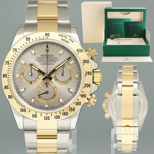 2009 MINT Rolex Daytona 116523 Chrono Slate Grey Steel Yellow Gold Two Tone Watch