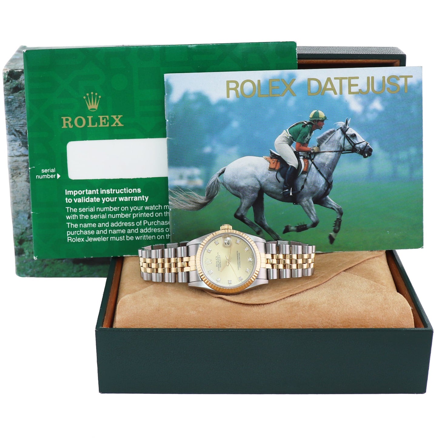 MINT Ladies Rolex 68273 Two Tone 18k Gold Steel 31mm Champagne Diamond Dial Watch