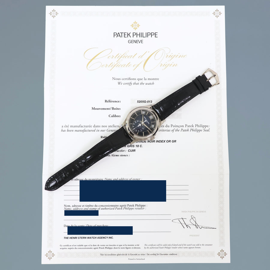 MINT PAPERS Patek Philippe 5205G White Gold Blue Dial Annual Calendar Watch Box