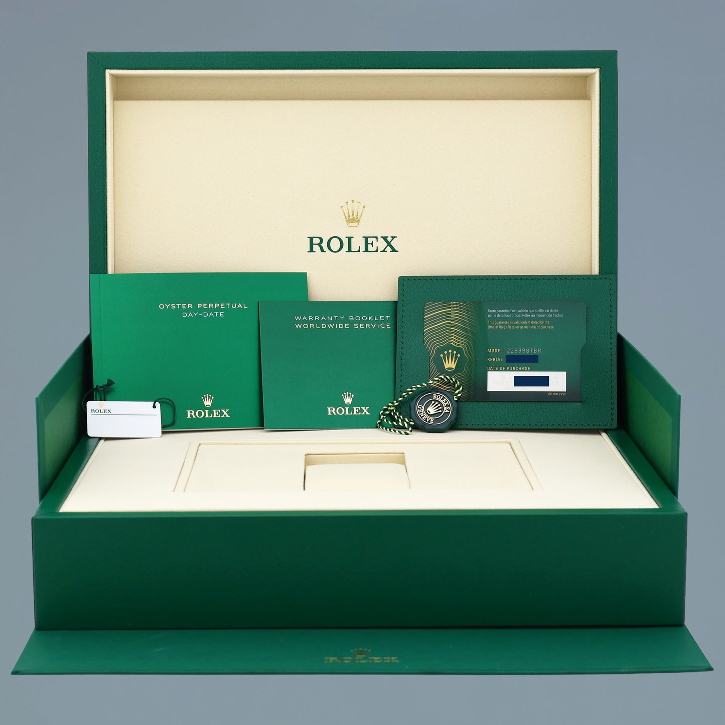 2026 NEW PAPERS Rolex Day Date 40 Yellow Gold Green Ombre Baguette 228398TBR Watch
