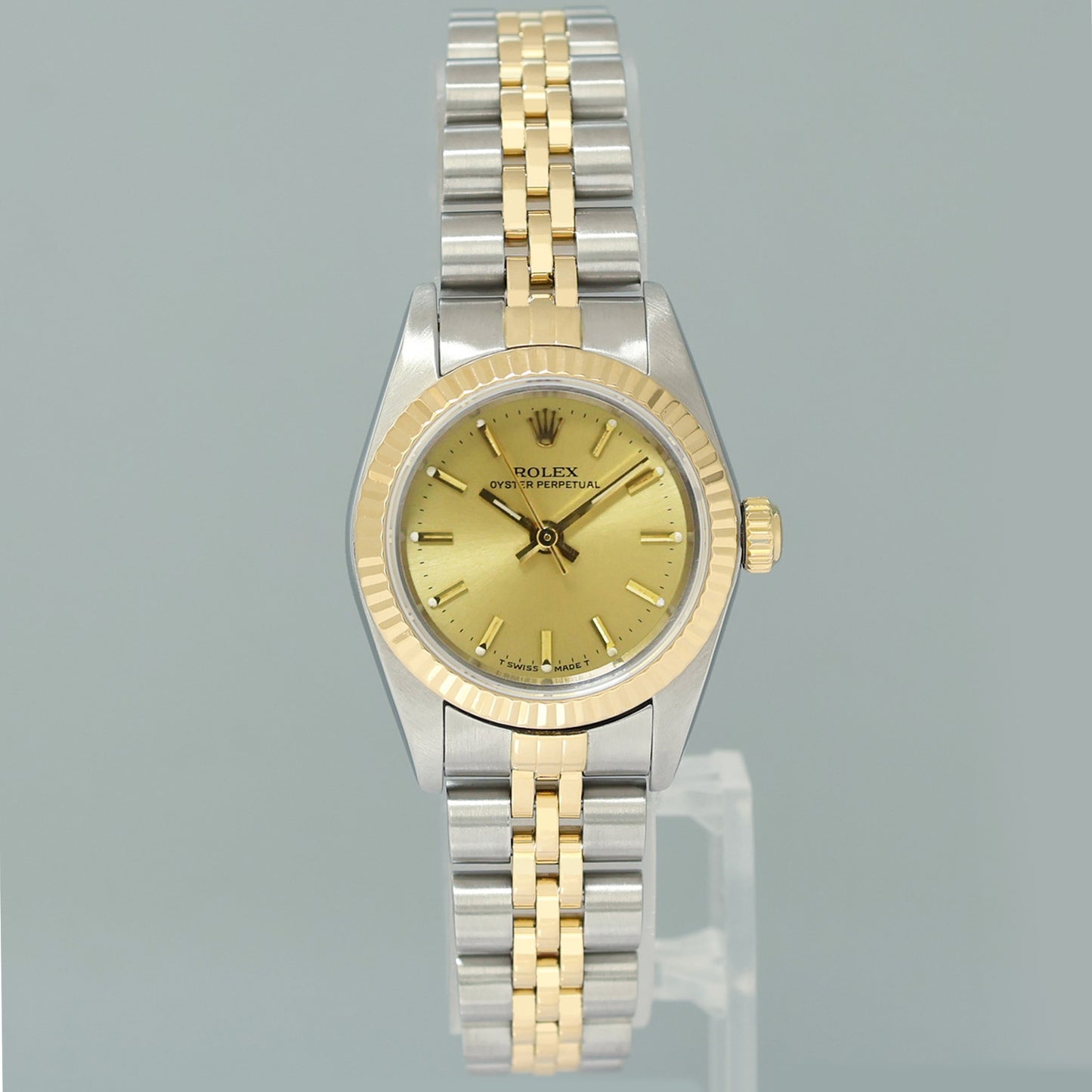 PAPERS Ladies Rolex Oyster Perpetual 24mm Champagne 76193 Two Tone Yellow Gold Jubilee Watch