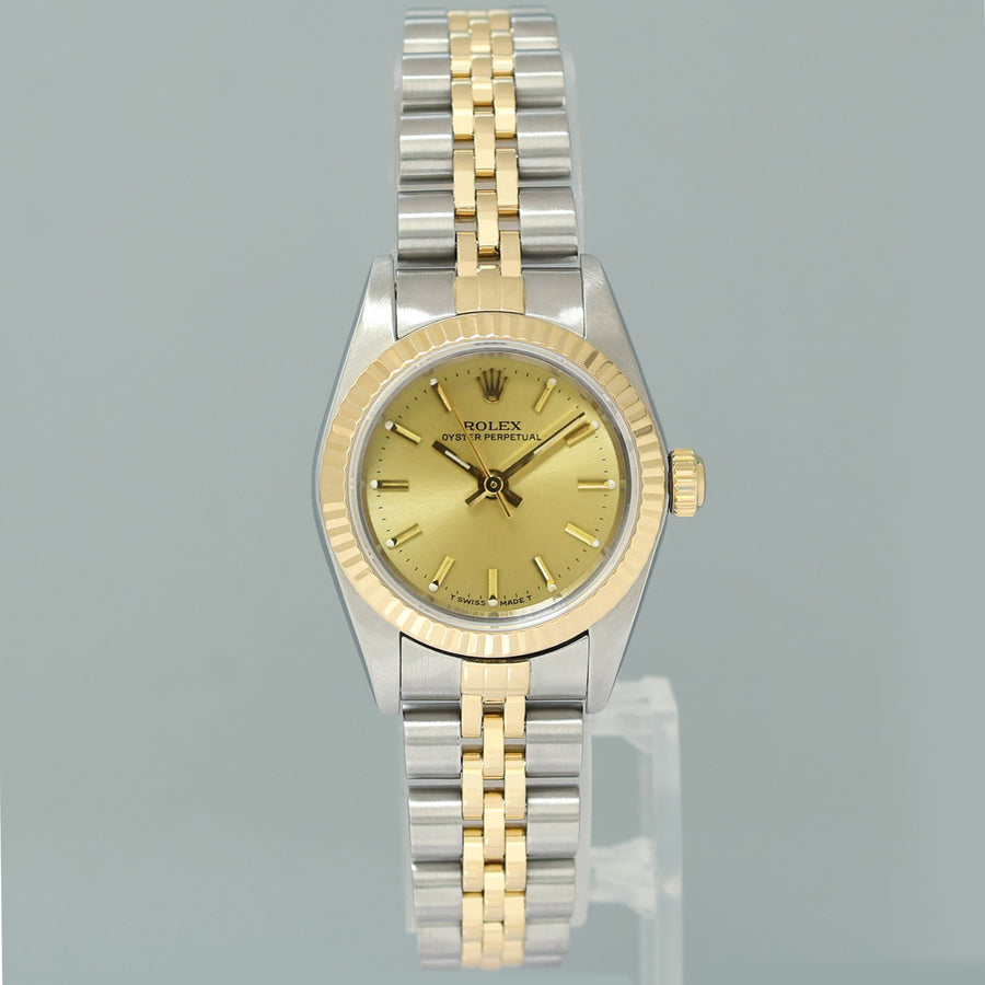 PAPERS Ladies Rolex Oyster Perpetual 24mm Champagne 76193 Two Tone Yellow Gold Jubilee Watch
