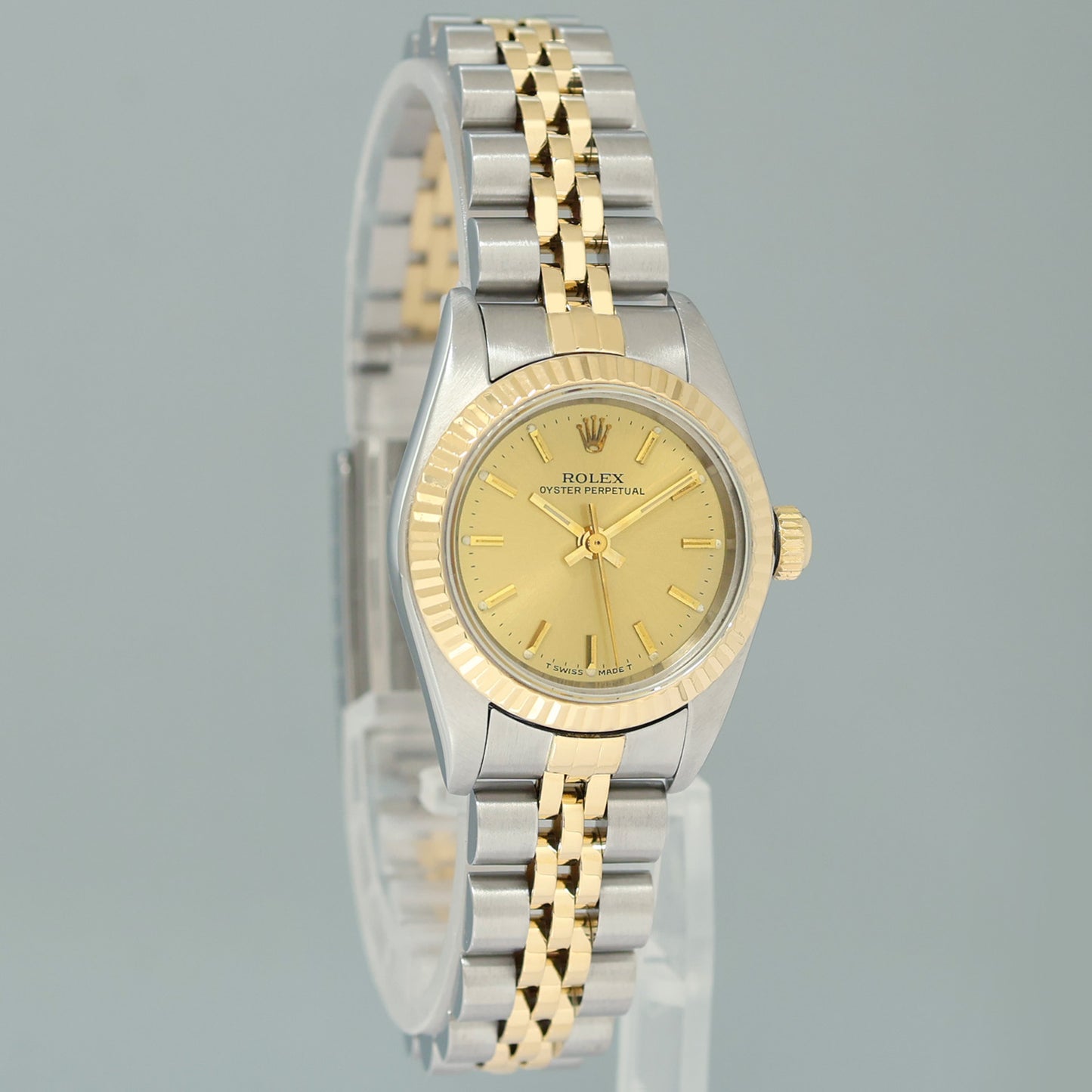 PAPERS Ladies Rolex Oyster Perpetual 24mm Champagne 76193 Two Tone Yellow Gold Jubilee Watch