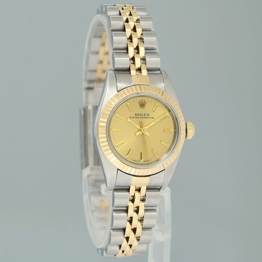 PAPERS Ladies Rolex Oyster Perpetual 24mm Champagne 76193 Two Tone Yellow Gold Jubilee Watch