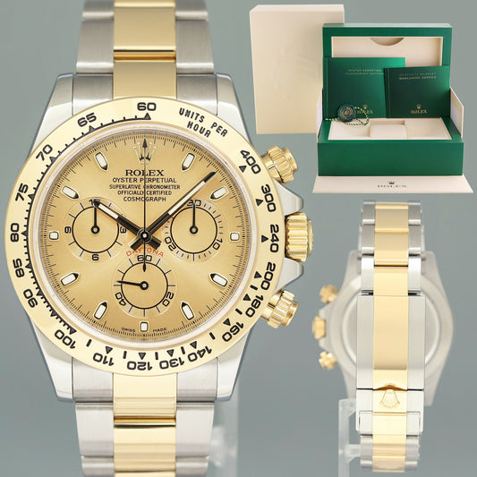 2022 MINT 116503 Rolex Daytona Two Tone Champagne Chrono Yellow Gold Watch