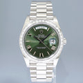 PAPERS NEW Rolex Day-Date 40 President 228236 Platinum Baguette Green Roman Watch