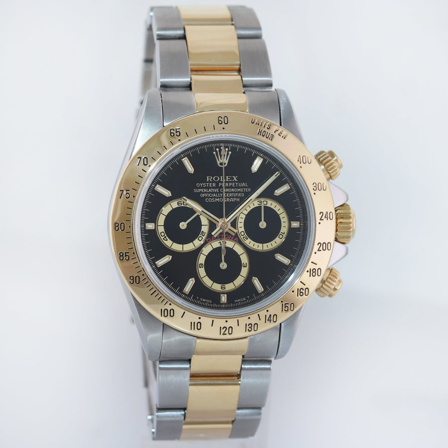 1994 MINT Rolex Daytona 16523 Zenith Black Yellow Gold Two Tone Watch Box