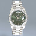 PAPERS NEW Rolex Day-Date 40 President 228236 Platinum Baguette Green Roman Watch
