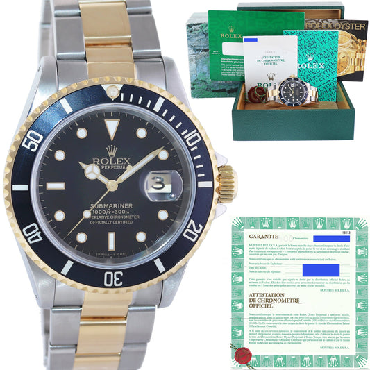 PAPERS MINT Rolex Submariner 16613 Gold 40mm Steel Two Tone Black Watch Box