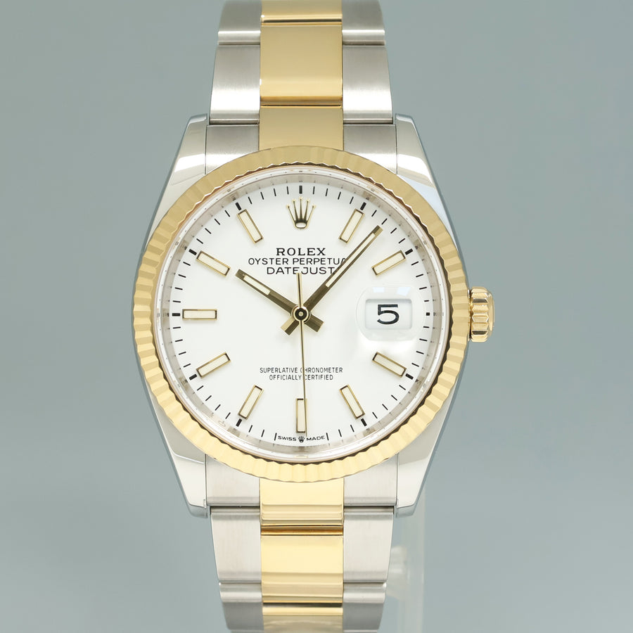 MINT 2022 Rolex 126233 DateJust 36mm White Stick Two Tone Gold Watch Box