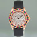 MINT Rolex Yacht-Master 116655 Rose Gold 40mm Pave Diamond Rainbow Sapphire Watch