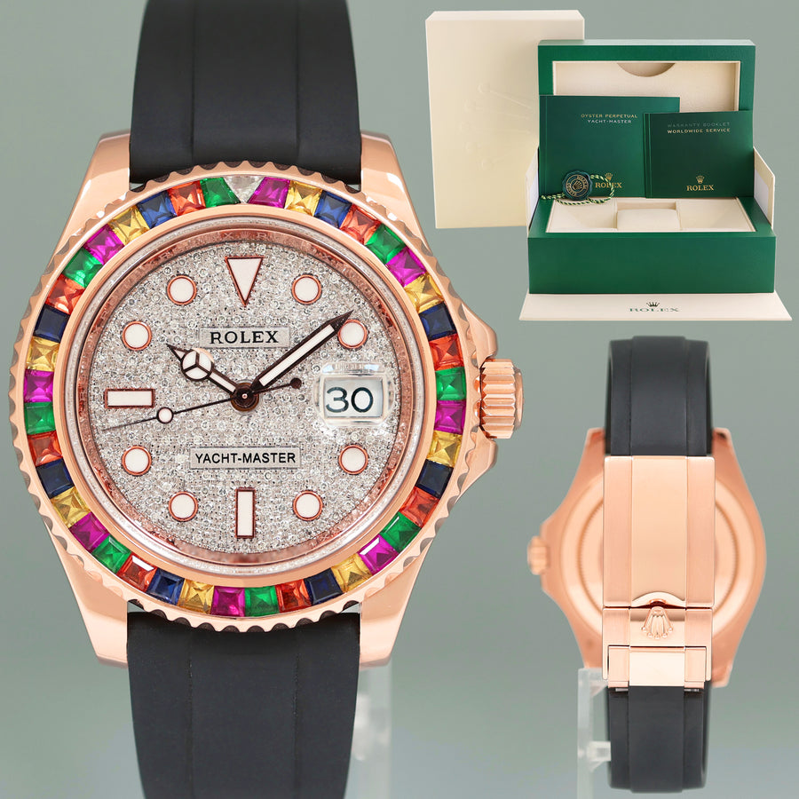 MINT Rolex Yacht-Master 116655 Rose Gold 40mm Pave Diamond Rainbow