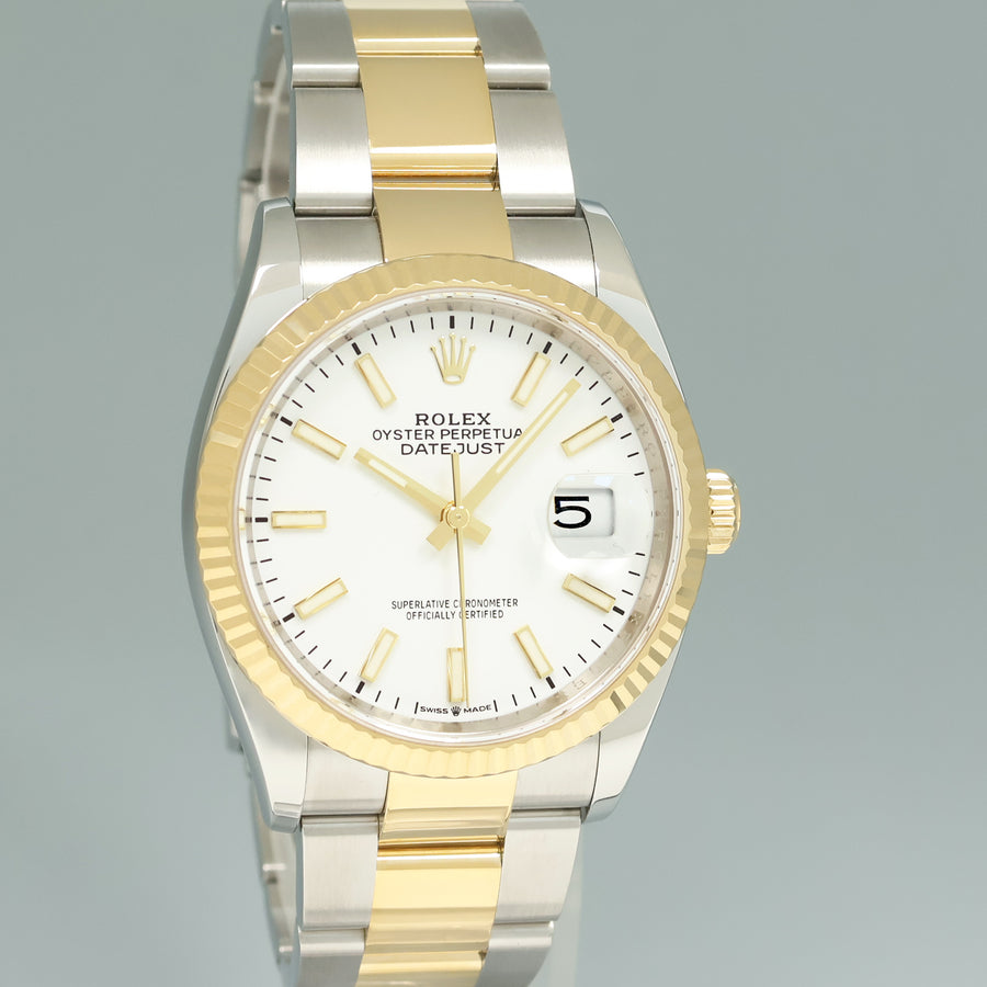 MINT 2022 Rolex 126233 DateJust 36mm White Stick Two Tone Gold Watch Box