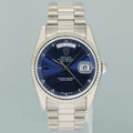 MINT Rolex President Day Date 118209 Blue Stick White Gold 36mm President Watch Box