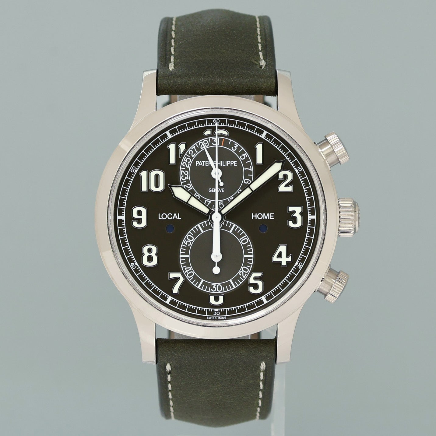 2024 New PAPERS Patek Philippe 5924G Green White Gold Travel Time Leather 42mm Watch