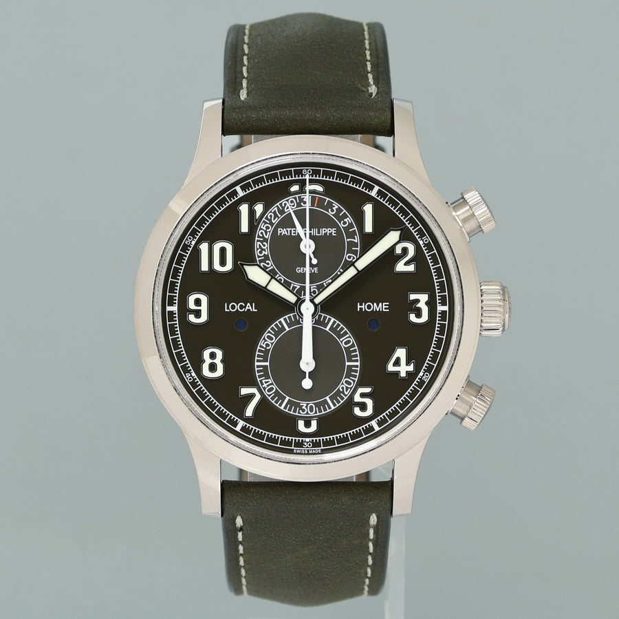 2024 New PAPERS Patek Philippe 5924G Green White Gold Travel Time Leather 42mm Watch