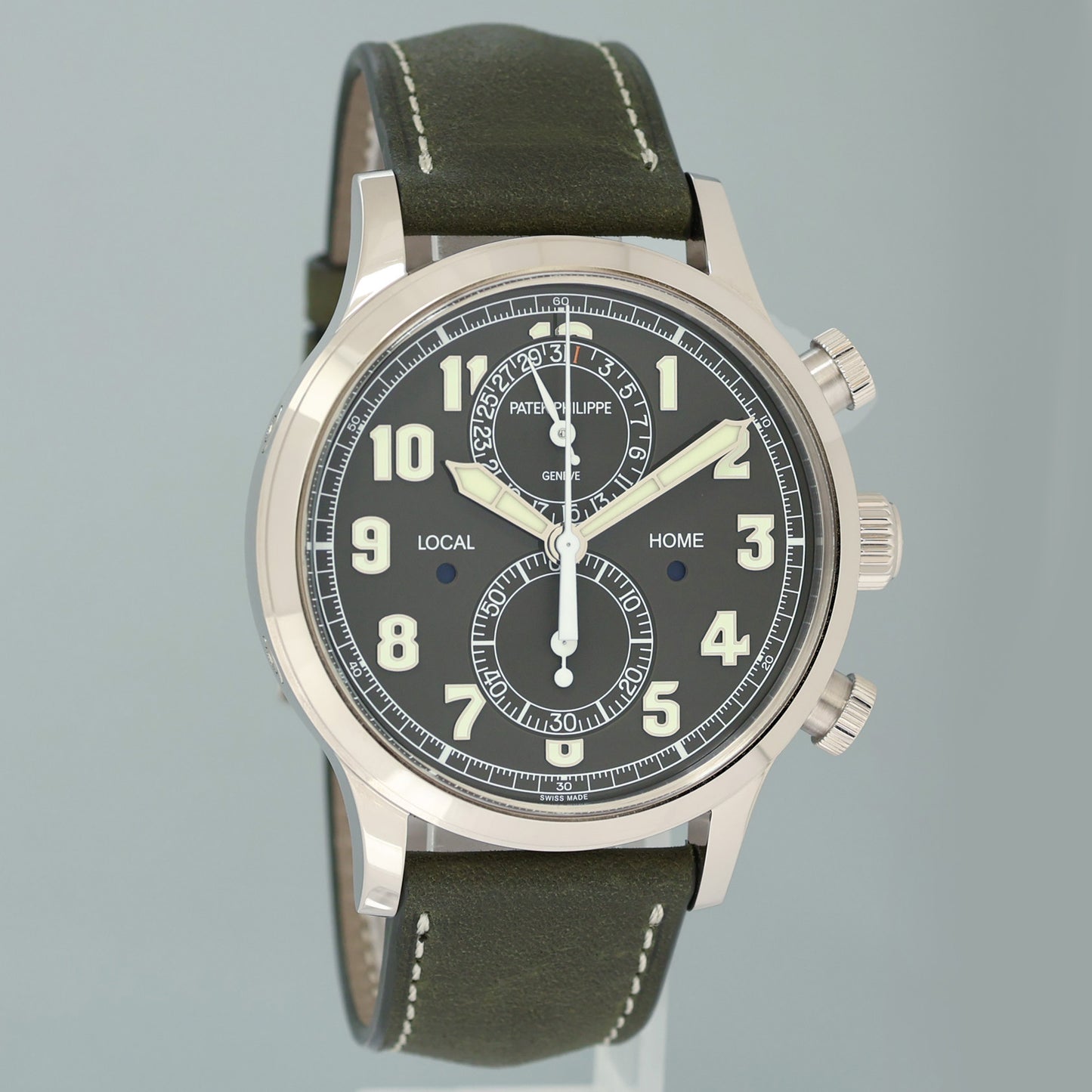 2024 New PAPERS Patek Philippe 5924G Green White Gold Travel Time Leather 42mm Watch
