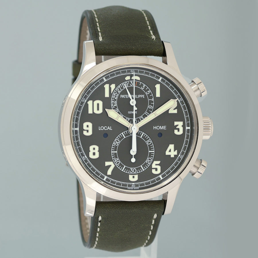 2024 New PAPERS Patek Philippe 5924G Green White Gold Travel Time Leather 42mm Watch