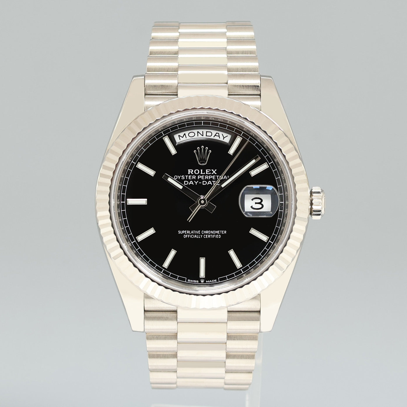 2019 PAPERS MINT Rolex Day Date 40 White Gold President 40mm Black Dial 228239 Watch