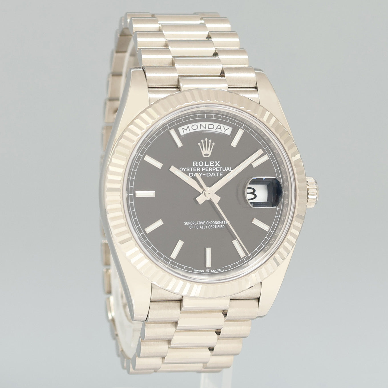 2019 PAPERS MINT Rolex Day Date 40 White Gold President 40mm Black Dial 228239 Watch