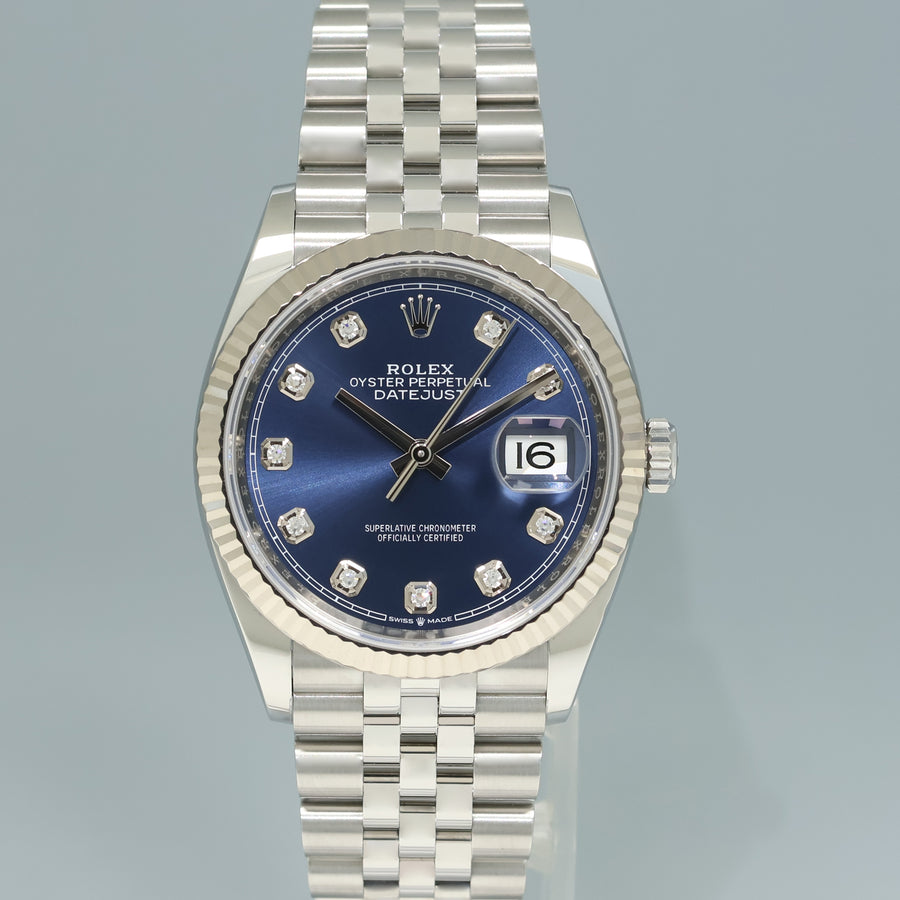 2024 NEW Rolex DateJust 36mm Blue Diamond 126234 Jubilee White Gold Watch Box