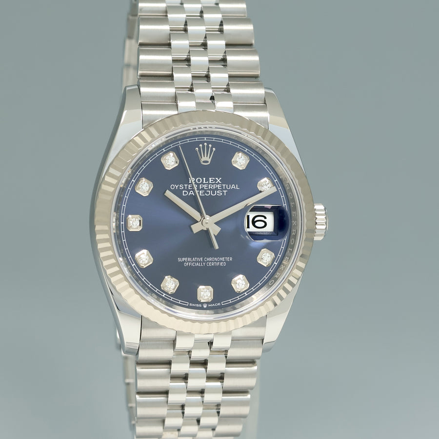 2024 NEW Rolex DateJust 36mm Blue Diamond 126234 Jubilee White Gold Watch Box