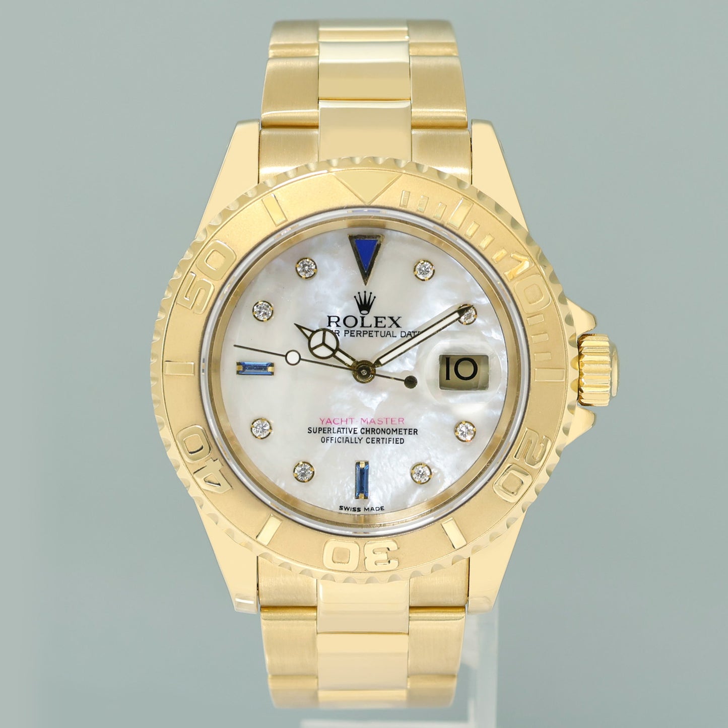 MINT Rolex Yacht-Master Yellow Gold MOP Sapphire Diamond 40mm 16628 40mm Watch