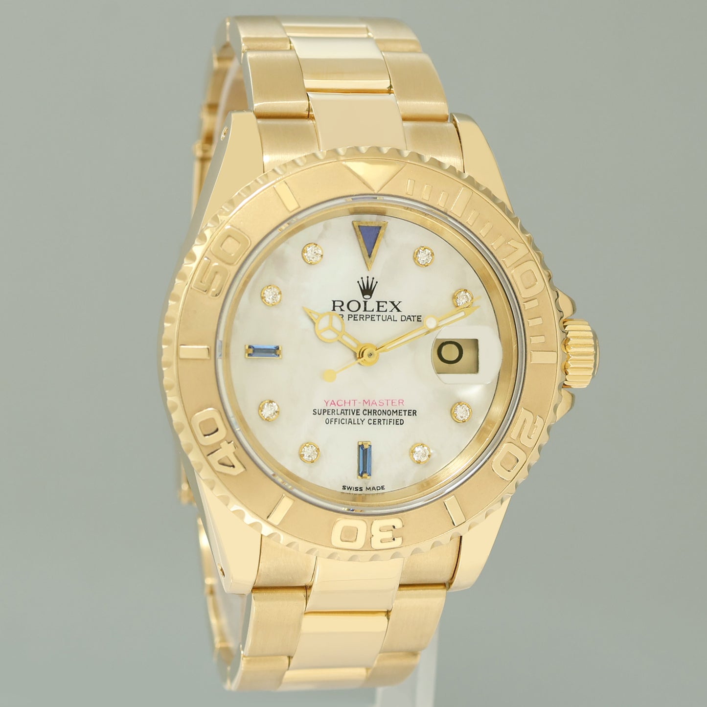 MINT Rolex Yacht-Master Yellow Gold MOP Sapphire Diamond 40mm 16628 40mm Watch
