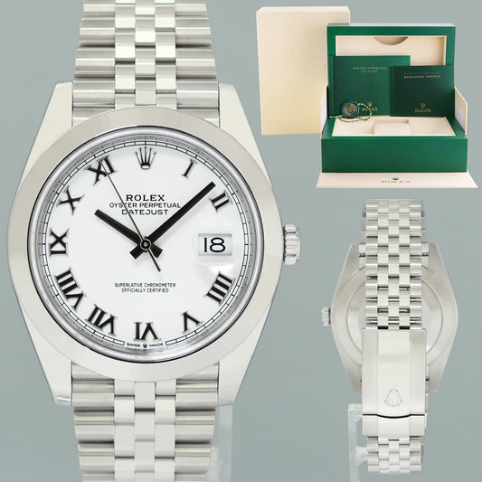 PAPERS MINT Rolex DateJust 41 Steel 126300 White Roman Jubilee Band 41mm Watch Box