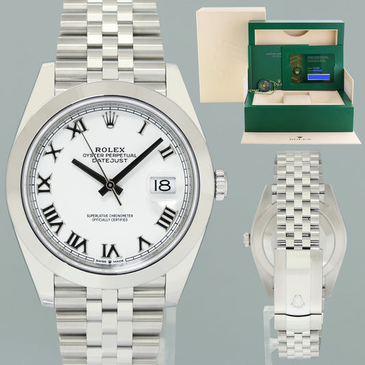 PAPERS MINT Rolex DateJust 41 Steel 126300 White Roman Jubilee Band 41mm Watch Box