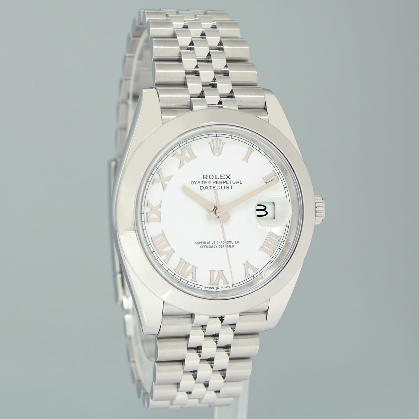 PAPERS MINT Rolex DateJust 41 Steel 126300 White Roman Jubilee Band 41mm Watch Box