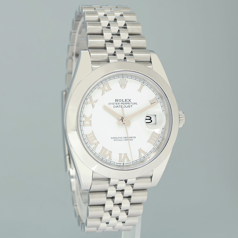 PAPERS MINT Rolex DateJust 41 Steel 126300 White Roman Jubilee Band 41mm Watch Box