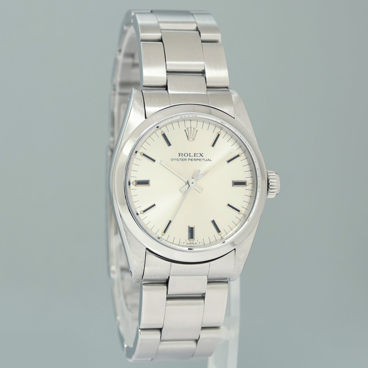 MINT Rolex Oyster Perpetual 67480 Midsize 31mm Silver Stick Dial Watch Box