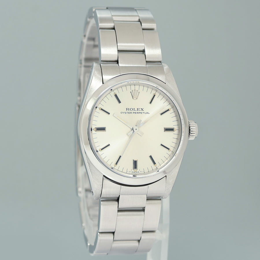 MINT Rolex Oyster Perpetual 67480 Midsize 31mm Silver Stick Dial Watch Box