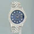 DIAMOND Bezel Rolex DateJust 36mm Blue Diamond 16200 Jubilee Steel Watch Box