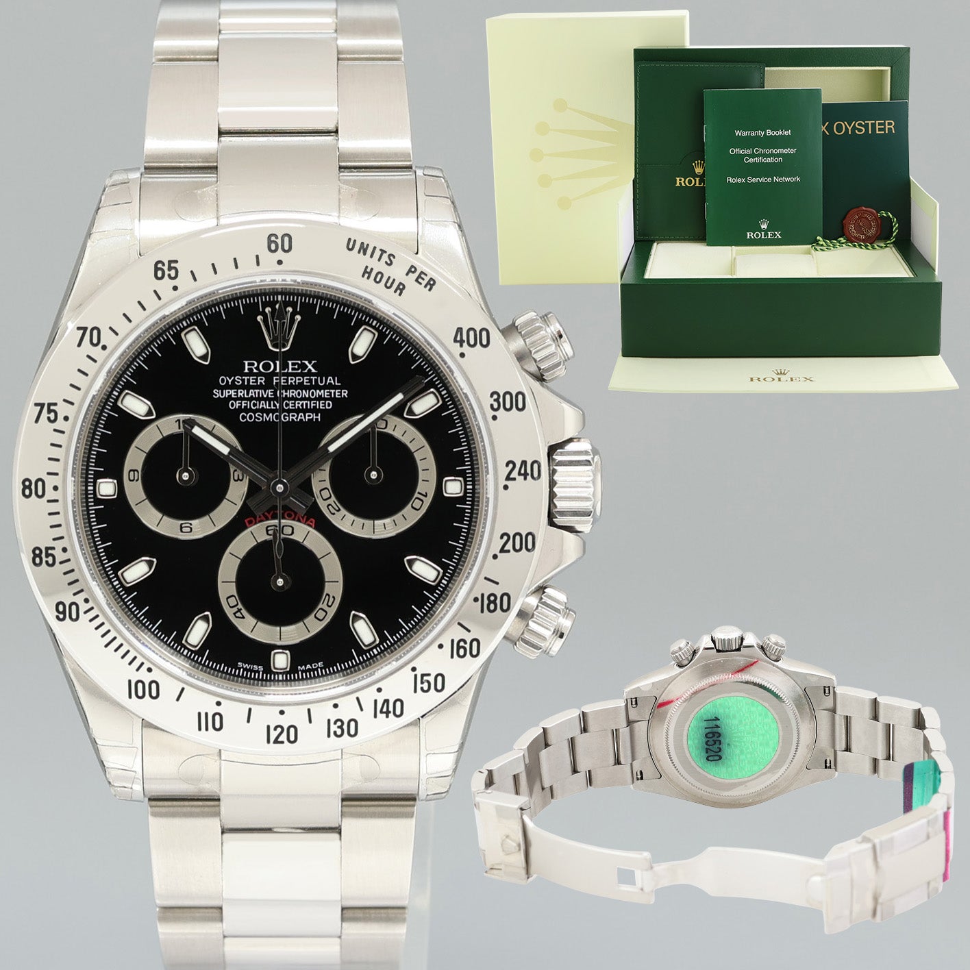 STICKERS NEW Rolex Daytona 116520 Black Steel Chrono Cosmograph 40mm Watch Box