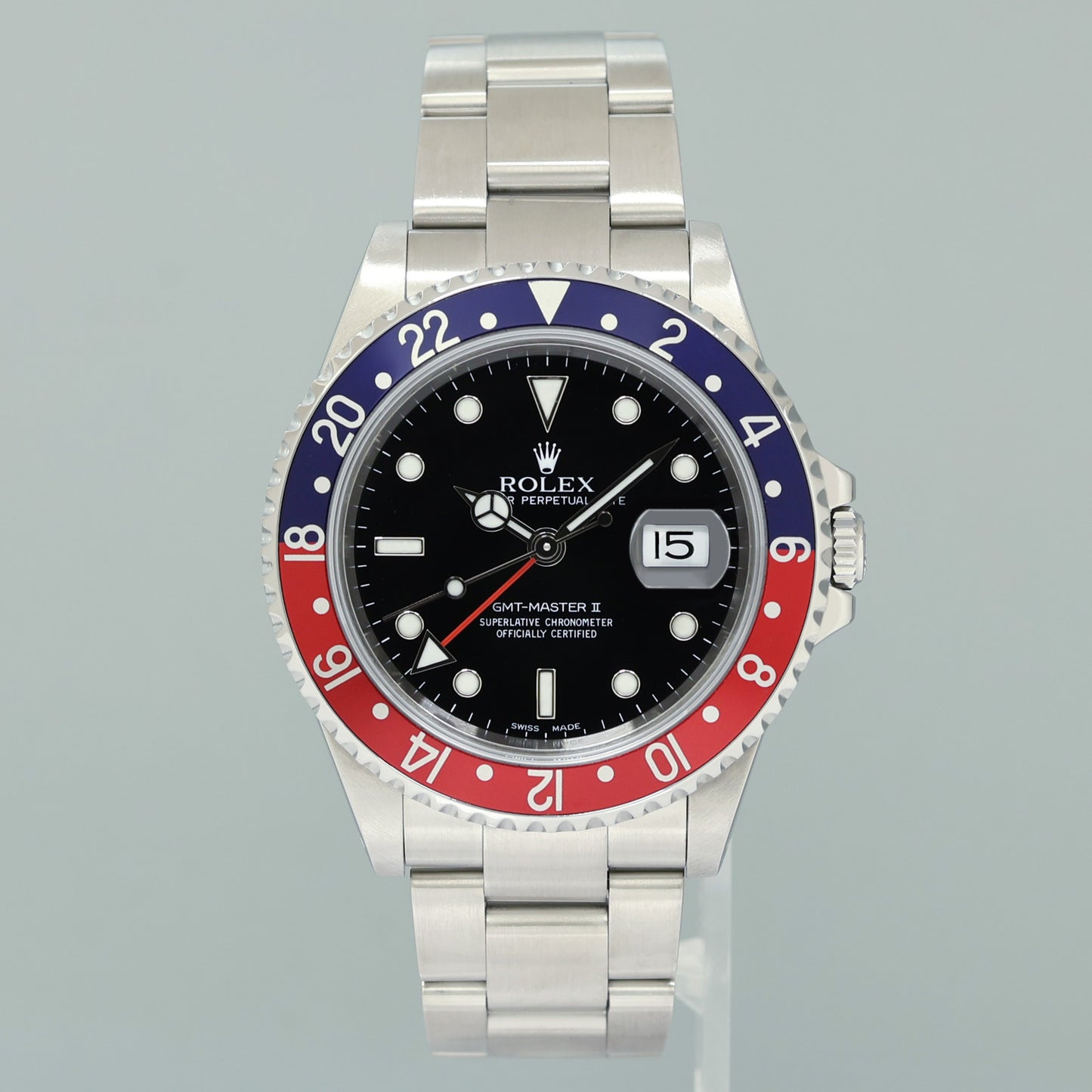 MINT 2000 Rolex 16710 GMT-Master II Pepsi Blue Red Steel Watch Black Watch Box