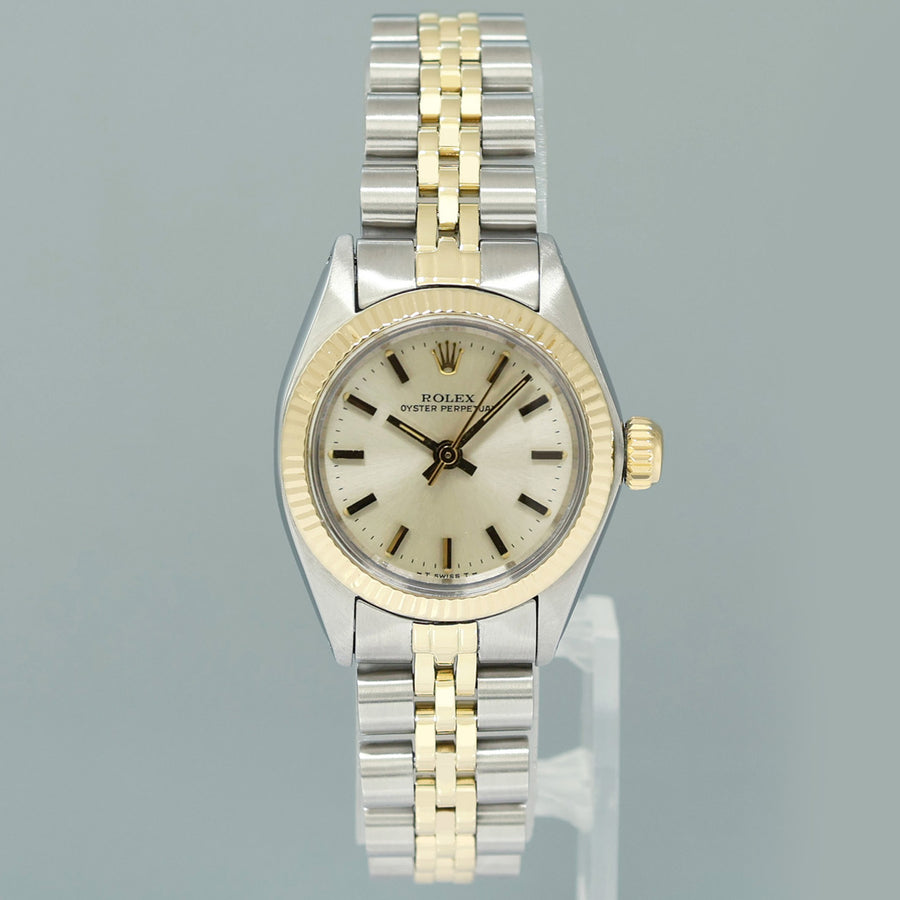 Ladies Rolex 6719 Jubilee Oyster Perpetual 24mm Two Tone Gold Silver Dial Watch Box