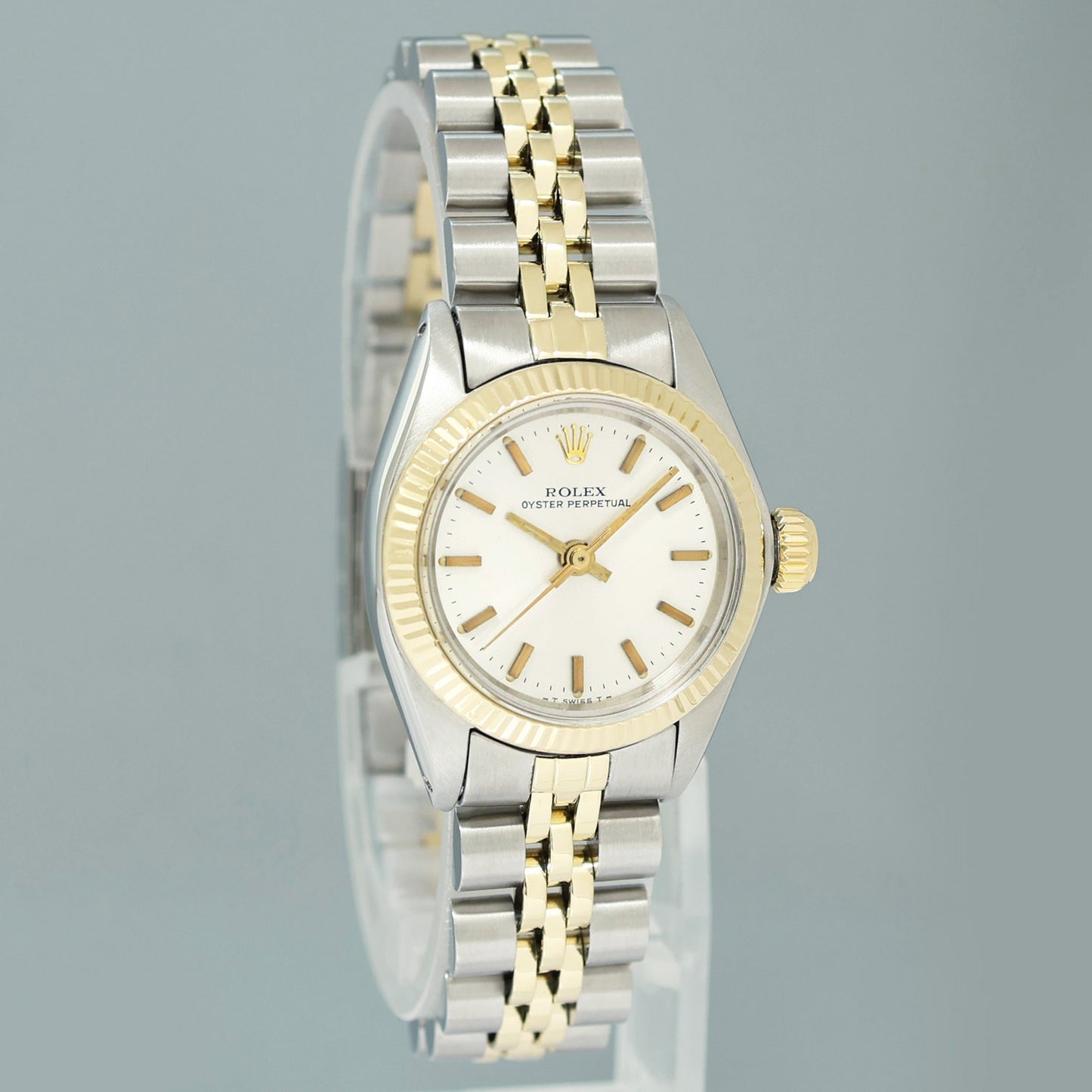 Ladies Rolex 6719 Jubilee Oyster Perpetual 24mm Two Tone Gold Silver Dial Watch Box