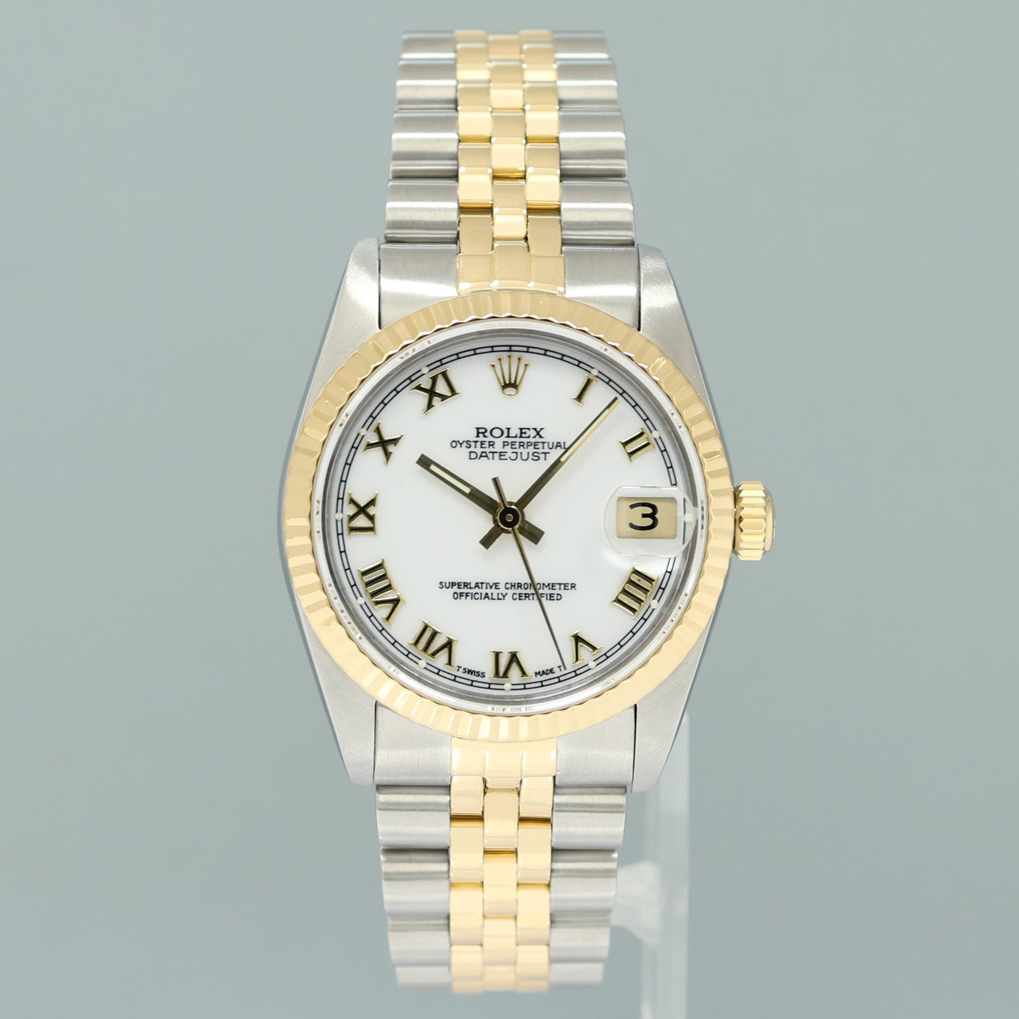 2018 RSC PAPERS Ladies Rolex 68273 Two Tone Gold White Roman Steel 31mm Watch