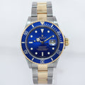 MINT 2008 GOLD BUCKLE Rolex Submariner 16613 LB Gold Steel Blue Watch Box