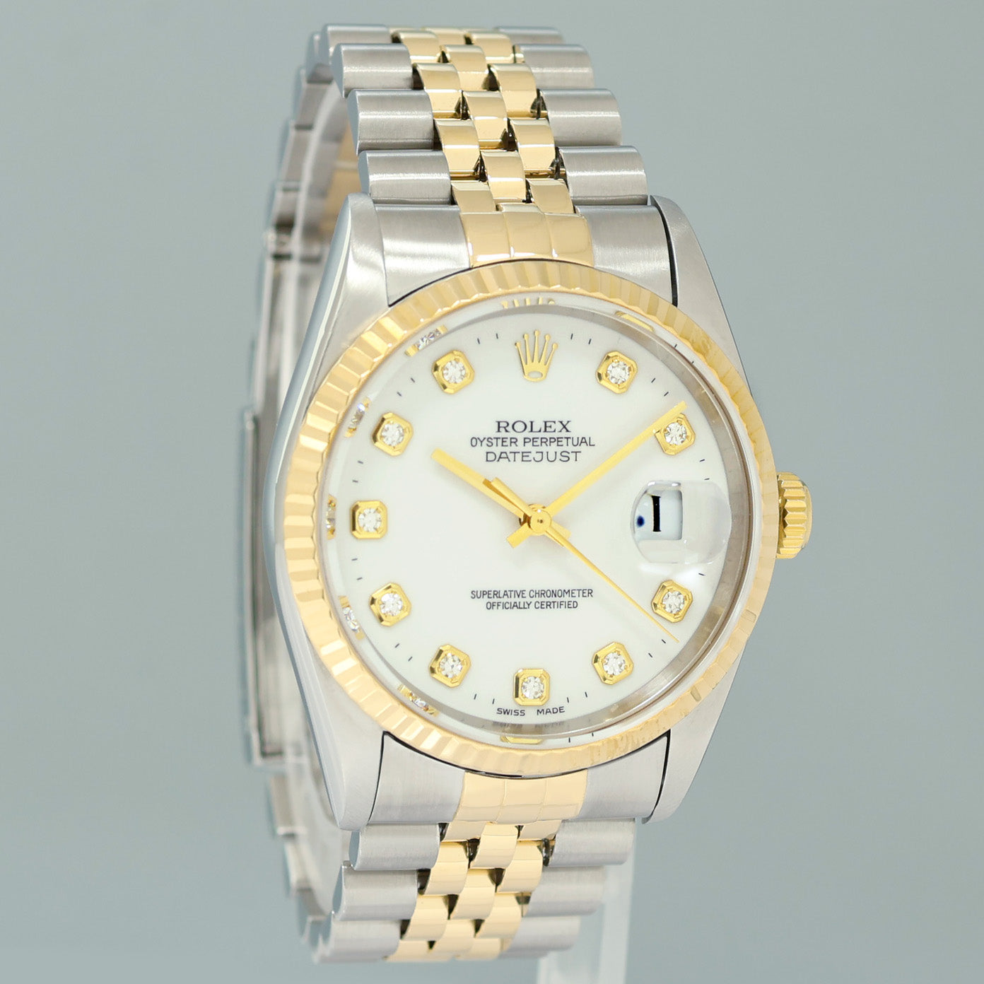 PAPERS MINT Rolex DateJust 16233 Two Tone Yellow Gold Jubilee White Diamond Watch