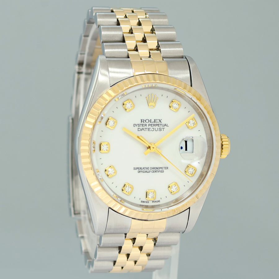 PAPERS MINT Rolex DateJust 16233 Two Tone Yellow Gold Jubilee White Diamond Watch