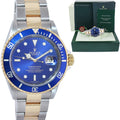 MINT 2008 GOLD BUCKLE Rolex Submariner 16613 LB Gold Steel Blue Watch Box