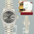 PAPERS Ladies Rolex DateJust Silver Sigma President 26mm 6917 White Gold Watch Box