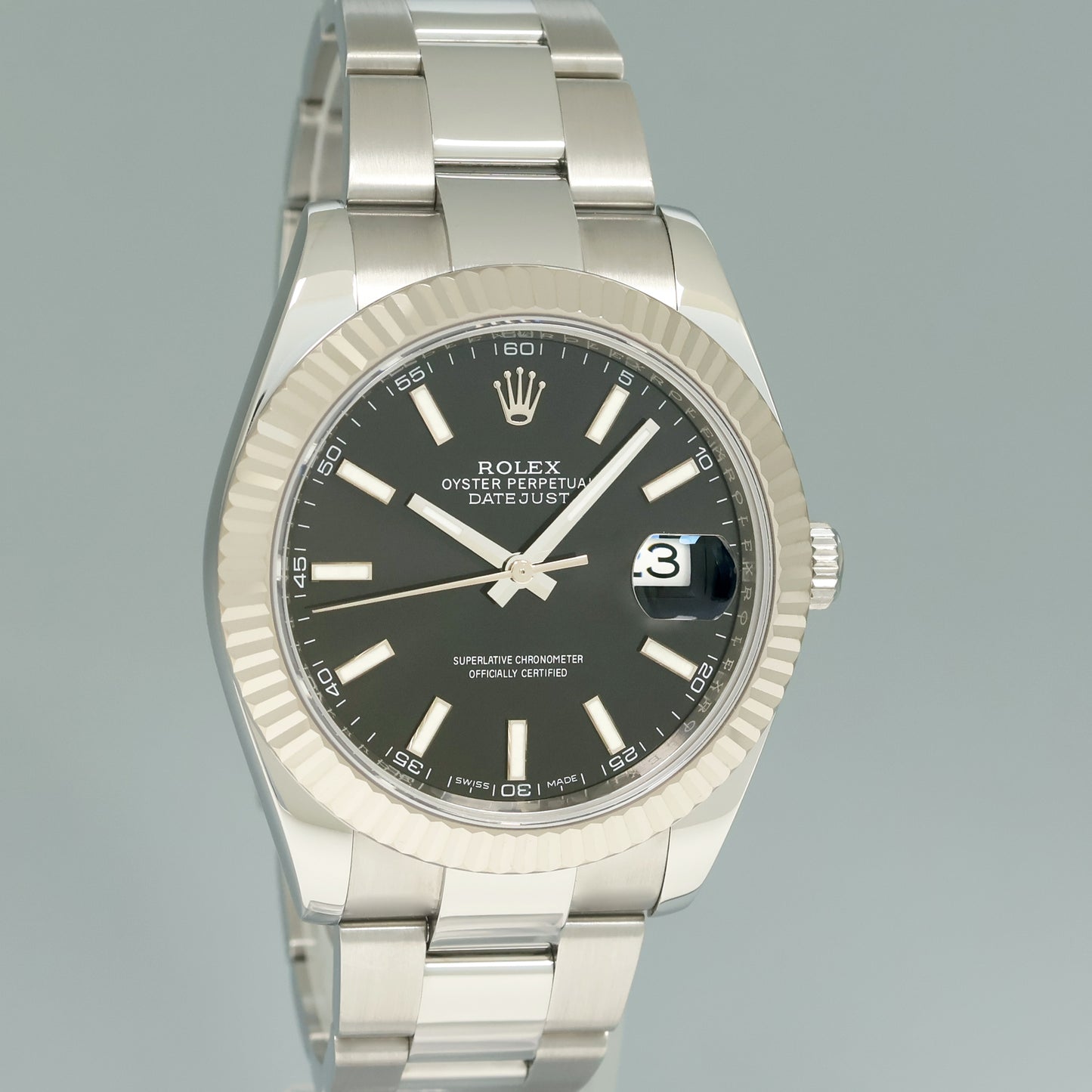 2020 MINT Rolex DateJust 41 Black Stick Oyster White Gold Fluted 126334 Watch Box