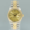 Rolex DateJust 16013 Champagne Stick Fluted Bezel Two Tone Gold Jubilee Watch