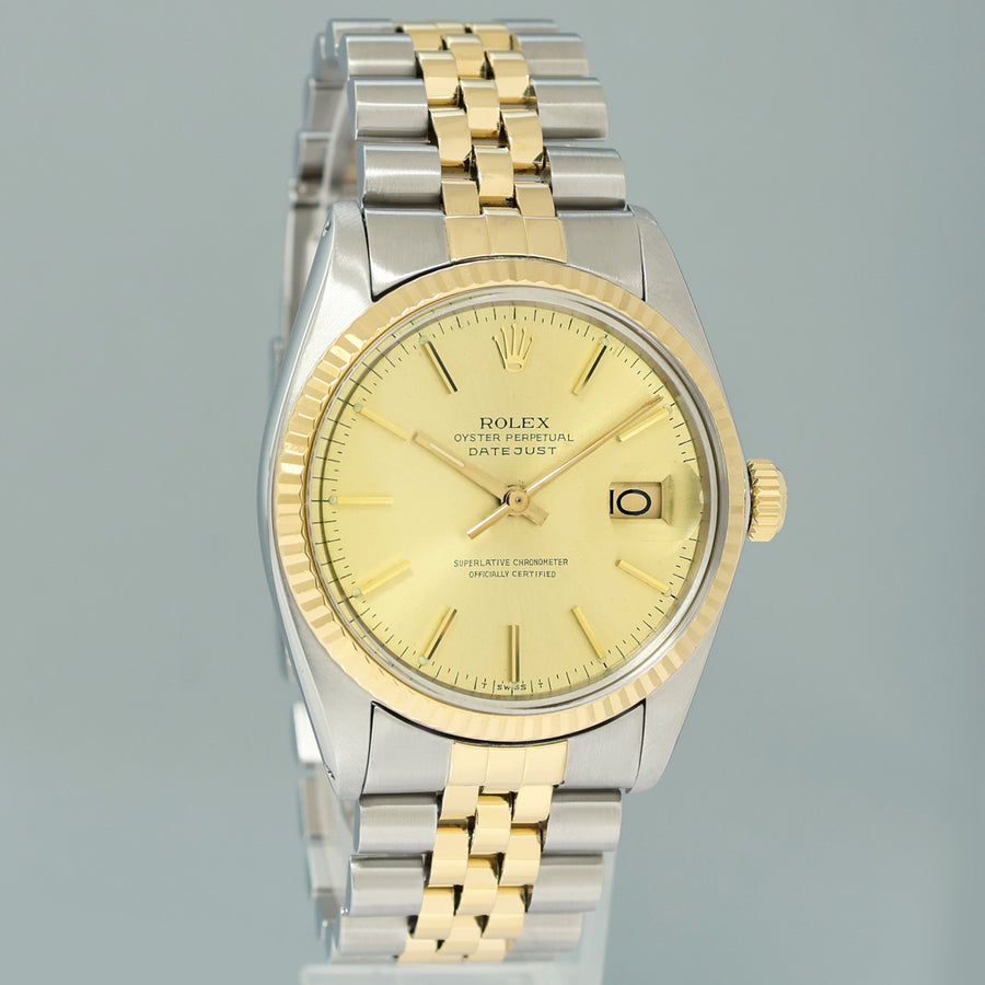 Rolex DateJust 16013 Champagne Stick Fluted Bezel Two Tone Gold Jubilee Watch
